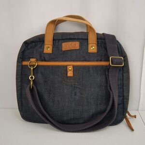 Vintage Lucky Brand Denim & Leather Blue Laptop Bag Crossbody Organizer